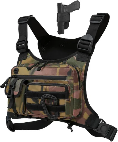 Miniatura 10 de Muserise - Bolso de pecho para exterior para hombres y mujeres, chaleco táctico para correr, ciclismo, paquete de pecho EDC para deportes y Negro