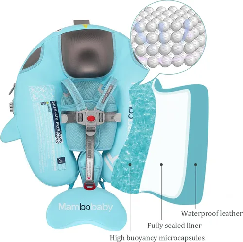 Miniatura 3 de Flotador Mambobaby no inflable con toldo, flotador de natación con protección UV para bebé con hebilla de seguridad, entrenador de natación de cola