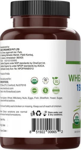 Miniatura 5 de Brieofood Hierba de trigo orgánica 1500 mg, 45 porciones, vegetariana, sin gluten, 90 tabletas vegetarianas