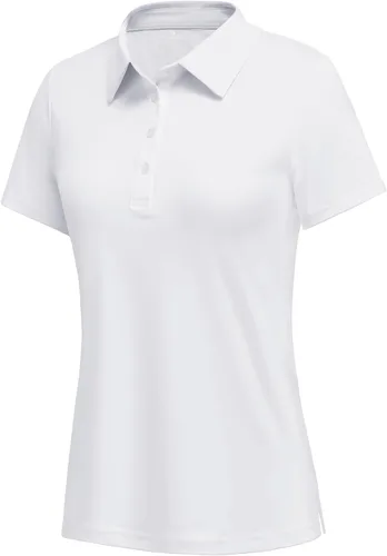Miniatura 18 de PINSPARK Polo de golf de 4 botones para mujer, UPF 50+, secado rápido, atlético, camiseta de tenis con cuello, ajuste relajado