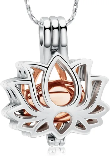 Miniatura 9 de Imrsanl Joyería de cremación para cenizas – Collar con colgante de cenizas de flor de loto con mini urna de recuerdo, joyería conmemorativa