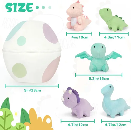 Miniatura 2 de Juguetes de peluche suaves de dinosaurio, lindo huevo de dinosaurio de peluche con 5 pequeños peluches de dino para fiesta temática para niños
