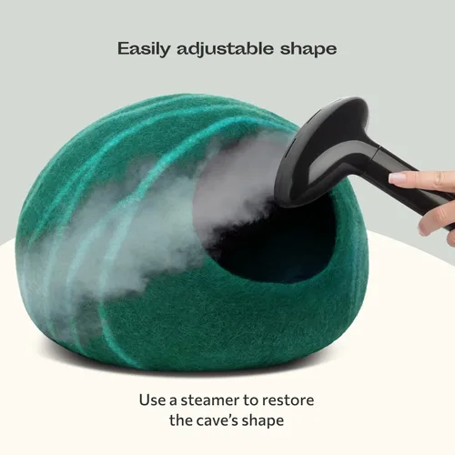 Miniatura 6 de MEOWFIA Cat Cave - Cama de fieltro prémium para gatos de interior, hecha a mano, 100% lana merina, gato (grande, esmeralda)