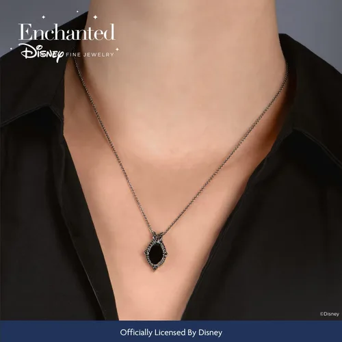 Miniatura 2 de Jewelili Encantado Disney Fine Jewelry - Colgante de plata de ley sobre plata de ley con diamante de 14 quilates y ónix maléfica, Metal, diamante