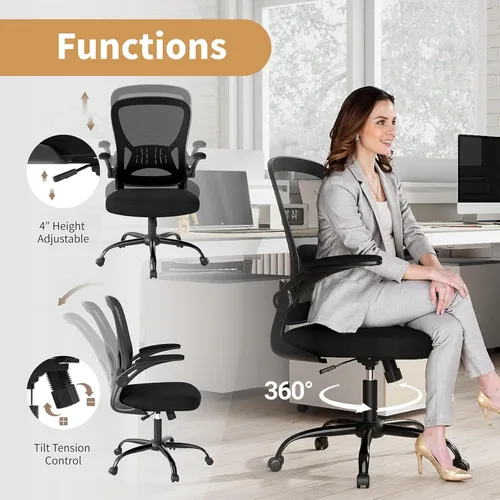 Miniatura 6 de Youhauchair Silla de oficina de malla, sillas ergonómicas de escritorio de oficina en casa con brazos abatibles y soporte lumbar, altura ajustable