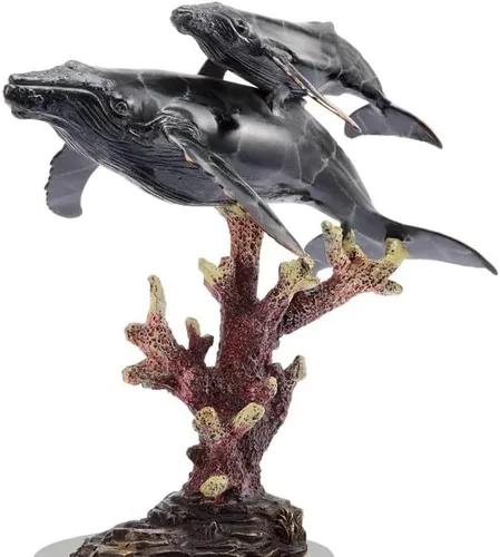 Miniatura 2 de SPI Base de mármol con estatua de ballenas jorobadas acabada a mano