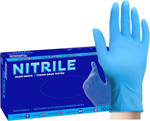 Guantes azules del nitrilo de 4 mil, guantes del examen médico, guantes disponibles de la limpieza
