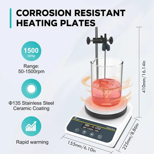 Miniatura 2 de LAB FISH Agitador magnético placa caliente, 536.0 °F/536°F, placa de cerámica de acero inoxidable de 5 pulgadas, mezclador magnético digital