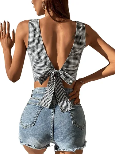 Miniatura 2 de SOLY HUX Camiseta sin mangas para mujer, sin mangas, con lazo en la espalda