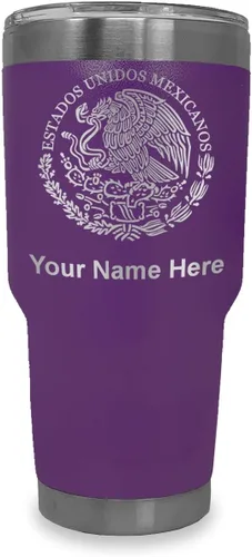 Miniatura 25 de LaserGram Vaso aislado al vacío de 20 onzas, bandera de México, grabado personalizado incluido (gris)
