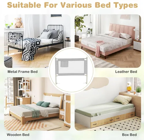 Miniatura 7 de HONEY JOY Riel de cama para niños pequeños, 47 pulgadas extra larga, barandilla de seguridad portátil con bolsillo lateral, rieles de cama