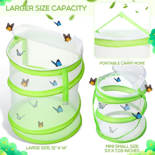 Miniatura 5 de Sherr Paquete de 4 jaulas de hábitat de mariposa de malla transparente, contenedor de hábitat de red de mariposa, terrario desplegable