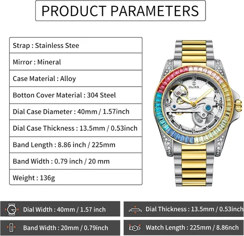 Miniatura 6 de Olika Women Watch Self Winding Mechanical Watch - Stainless Steel Skeleton Watch Luminous Waterproof Watch Business Stylish Watch for Woman