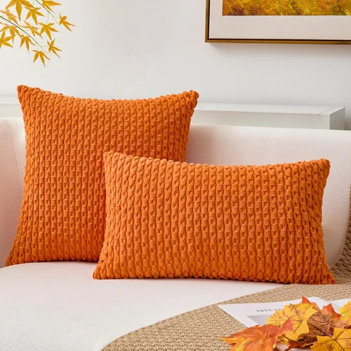 Miniatura 399 de K Kevin Textile - Juego de 2 fundas de almohada decorativas de corduroy suave azul con rayas estilo bohemio, fundas de almohada para sofá, cama