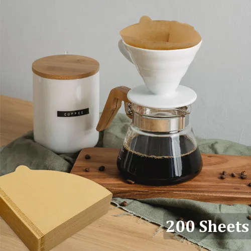 Miniatura 7 de Filtros de café en cono tamaño 02, 200 unidades, 1-4 tazas, papel de filtro de café desechable V02 sin blanquear, compatible con gotero de café