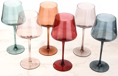 Juego de 6 copas de vino de colores, grandes copas de vino de cristal soplado a mano de 16 onzas, copas de vino coloridas con tallo, rojo y blanco,