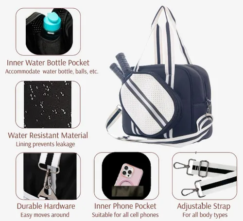 Miniatura 4 de Bolsa deportiva de pickleball con soporte para raqueta, neopreno, correa de hombro ajustable