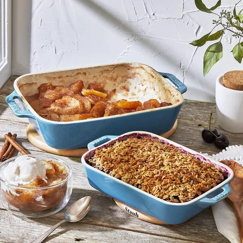 Miniatura 3 de Staub Juego de platos rectangulares de cerámica para hornear, cazuela, 2 piezas, turquesa rústico
