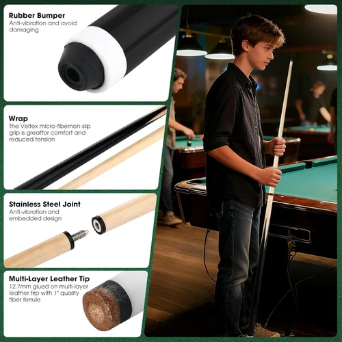 Miniatura 3 de Professional Pool Cue Stick for Adults or Kids 36" 42" 48" 52" 58" 16/18/20OZ Billiard Cue Stick with 13mm Tip Set of 2 Set of 4 52 pulgadas-2 piezas