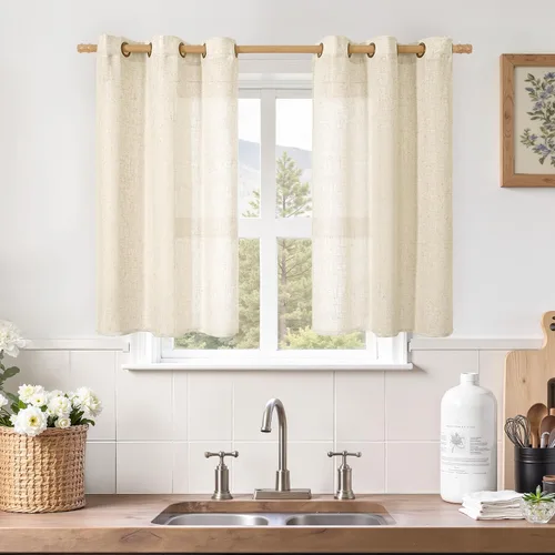 Miniatura 186 de LAMIT Cortinas de lino sintético para dormitorio, paneles filtrantes de luz, cortinas de lino con protección de privacidad con ojales para ventanas