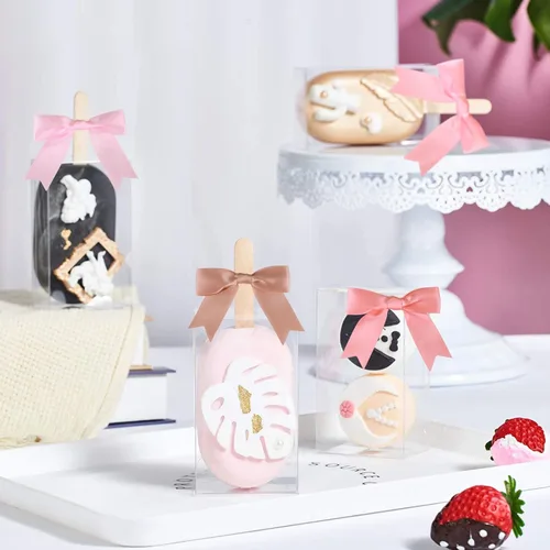 Miniatura 5 de Meseey 50 lazos de satén preatados de oro rosa polvoriento, de 2.5 pulgadas, para bolsas de golosinas, envoltura de regalos, boda, baby shower, Rosa