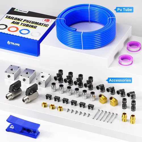 Miniatura 2 de TAILONZ PNEUMATIC Azul 1/2 Pulgada OD 32 Metros 100 pies Kit de Tubo de Aire PU Manguera de Tubo de Línea de Aire o Transferencia de Fluidos Tubo