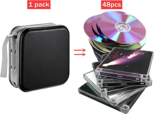 Miniatura 2 de LIOVODE Funda para DVD, estuche portátil para CD de 48 capacidades, almacenamiento de CD de plástico duro, organizador de cartera de DVD para Negro