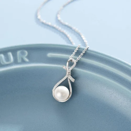 Miniatura 3 de FANCIME Pearl Necklace 9-10mm Genuine Freshwater Pearl in Sterling Silver Infinity Necklaces June Birthstone Pearl Gifts Fine Jewelry for Women