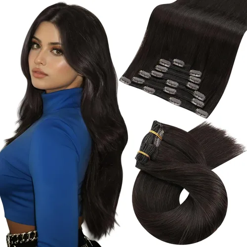 Miniatura 28 de Moresoo Extensiones de cabello humano Remy con clip, color rubio platino, extensiones de cabello humano real de doble trama, color rubio #60, 18