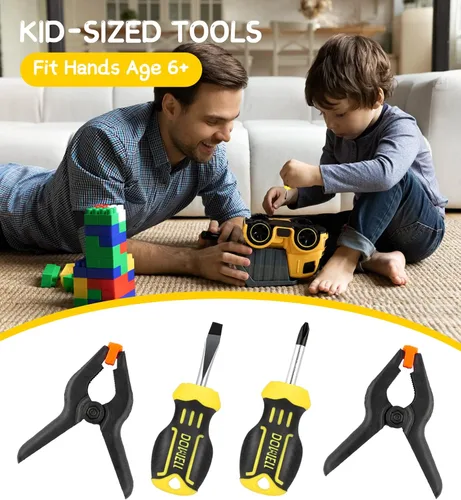 Miniatura 4 de DOWELL Juego de herramientas para niños con bolsa de herramientas que incluye herramientas de mano de metal reales para niños y niñas, juego