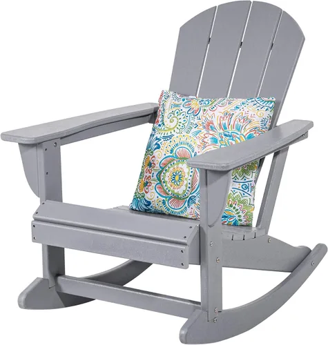Sundale Outdoor Mecedora con almohada, mecedora Adirondack de plástico para todo tipo de clima, resistente al agua para exteriores, jardín, piscina,