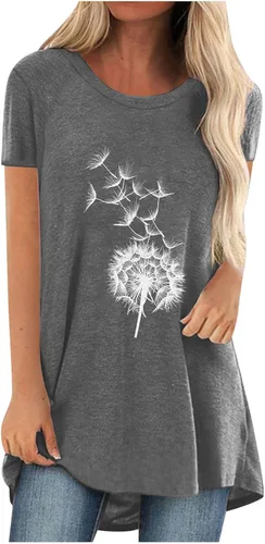 JEGULV Long Tunic Tunic for Women to Wear with Leggings Short Sleeve V Neck Flowy Shirts Plus Size Loose T-shirts Blouse