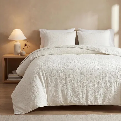Miniatura 9 de HiEnd Accents Porto Matelassé - Juego de edredón de 3 piezas con fundas de almohada, tamaño Queen, algodón gris carbón texturizado, moderno