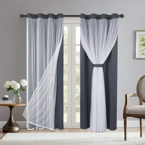 Miniatura 37 de BONZER Cortinas opacas con superposición transparente, mezcla y combina paneles de ventana de doble capa con aislamiento térmico para sala de estar