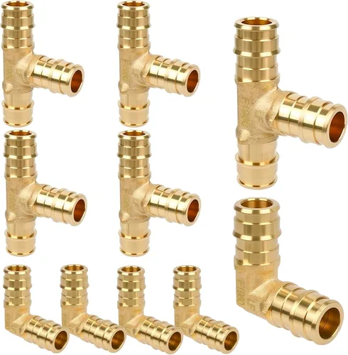 PEX-A - Paquete combinado de accesorios de expansión – 1/2 pulgada en T y codo, paquete de 10 (5 T + 5 codos), latón sin plomo, compatible con