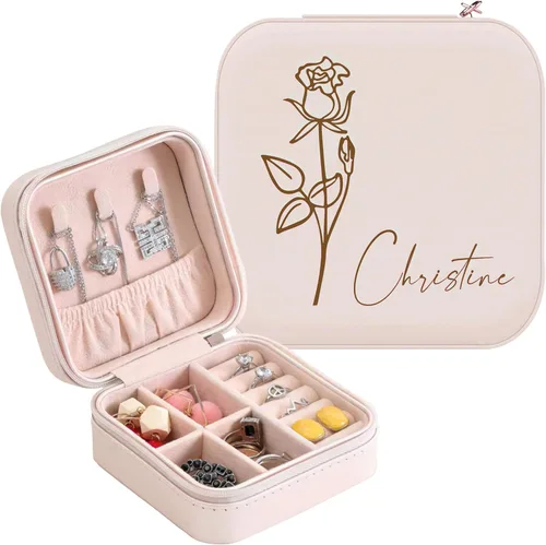 ALBK Regalos personalizados para mujeres Joyero de viaje personalizado para niñas, pequeño estuche de joyería de viaje personalizado, regalos de