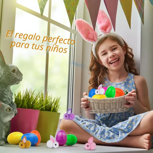 Miniatura 7 de Paquete de 36 rellenos de huevos de Pascua con peluche de conejo de Pascua, huevos de Pascua con juguetes en el interior, mini animales de peluche