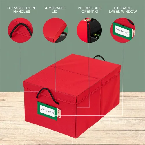 Miniatura 2 de HOLDN' STORAGE Caja de almacenamiento para adornos navideños con divisores, capacidad para 72 adornos (3 pulgadas), contenedor grande de Rojo