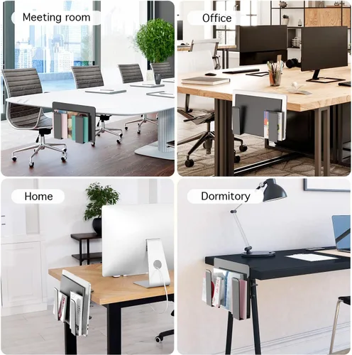 Miniatura 8 de Soporte lateral ajustable para laptop, organizador de almacenamiento de escritorio sin taladros, soporte de metal para colgar cuadernos, abrazadera
