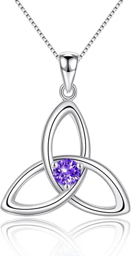 JIANGXIN Irish Celtic Triquetra Knot Birthstone 925 Sterling Silver Pendant Necklace for Women Rhodium Plated Healthcare Fine Jewelry