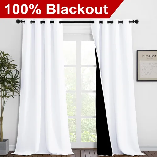 Miniatura 2 de NICETOWN Cortinas opacas blancas de 90 pulgadas de largo, cortinas de bloqueo de luz completa con forro negro para guardería, cortinas con Blanco
