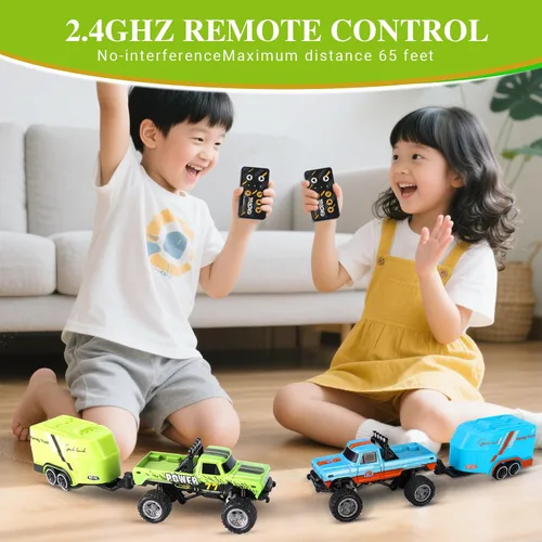Miniatura 7 de Camión Mini RC hehred, Camión de Control Remoto de Monstruo a Escala 1:64 con Luces, Camión RC de 2.4Ghz con Control Remoto y Remolque, Velocidad