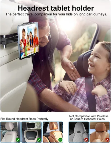 Miniatura 2 de PLDHPRO Soporte para tablet reposacabezas de automóvil, soporte para tableta para asiento trasero de automóvil para niños, artículos esenciales