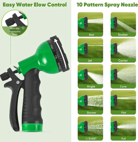 Miniatura 5 de Unywarse Manguera de jardín de 100 pies, manguera de agua resistente de acero inoxidable con boquilla de 10 funciones, flexible, ligera, sin