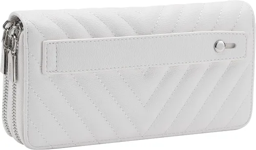 Miniatura 2 de Cartera de piel vegana con doble cremallera y correa de sujeción de mano Chevron Bordado Blanco
