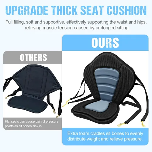 Miniatura 5 de Asiento de kayak acolchado de lujo para barco de pesca, asiento de canoa sentado en la parte superior, cómodo soporte de respaldo universal