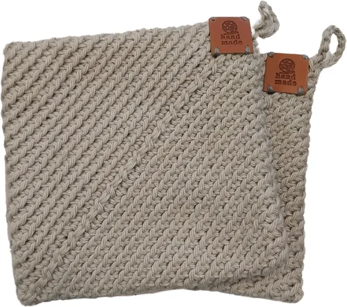 Miniatura 8 de Soportes para ollas de ganchillo hechos a mano, colección de color sólido, algodón de 6 x 6 pulgadas, resistentes al calor, doble capa, lazo