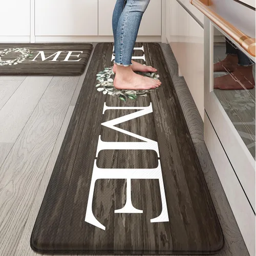 KIMODE Alfombra Antifatiga para Cocina 2 Piezas, Alfombras de Cocina Impermeables y Antideslizantes, Alfombra de Cocina de Estilo Rústico para Piso,