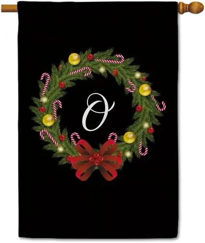 Miniatura 31 de Bandera de bienvenida con monograma de Feliz Navidad, letra A, bandera de jardín, 12.5 x 18 pulgadas, impresión de doble cara para exteriores