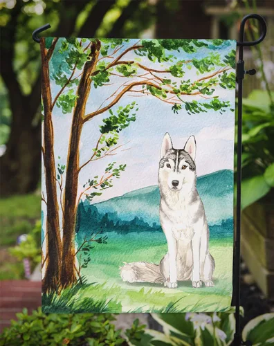 Miniatura 3 de Caroline's Treasures CK2555GF Bandera de jardín de Husky siberiano bajo el árbol, bandera decorativa para patio exterior, obras de arte de patio